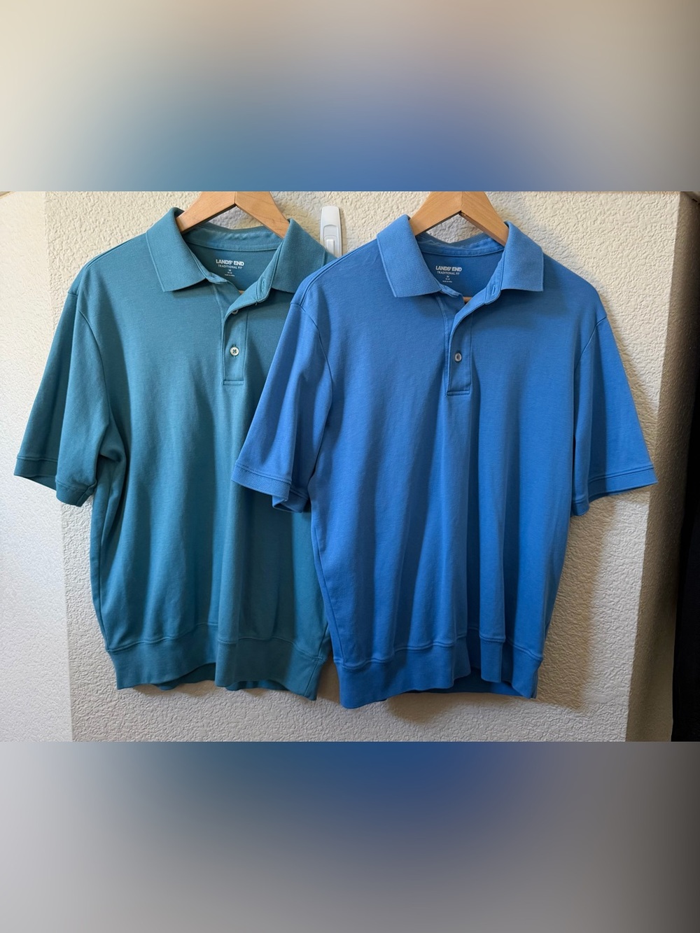 Lands End Men’s Medium Traditional Fit Band Waist Polos Blue  (Lot Of 2)